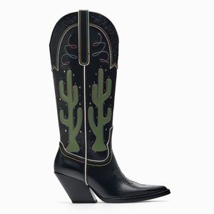 ZARA CONTRASTING KNEE HIGH CACTUS COWBOY BOOTS